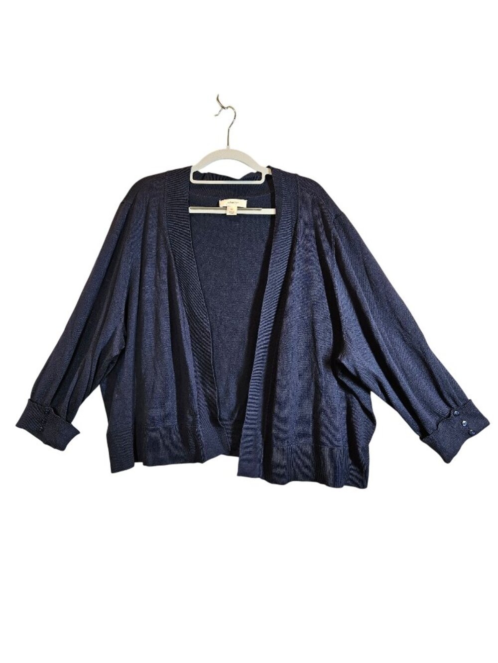 CJ Banks Womens 3x Navy Blue Open Front Cardigan Sweater With Button Cuff Detail
